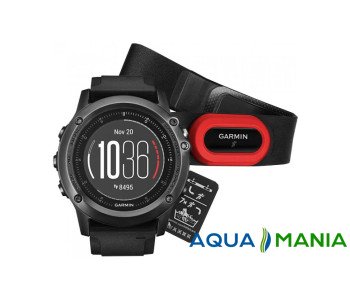 Навигатор на запястье Garmin fenix 3 Sapphire HR – Gray Performer Bundle with black silicone band