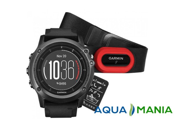 Навигатор на запястье Garmin fenix 3 Sapphire HR – Gray Performer Bundle with black silicone band